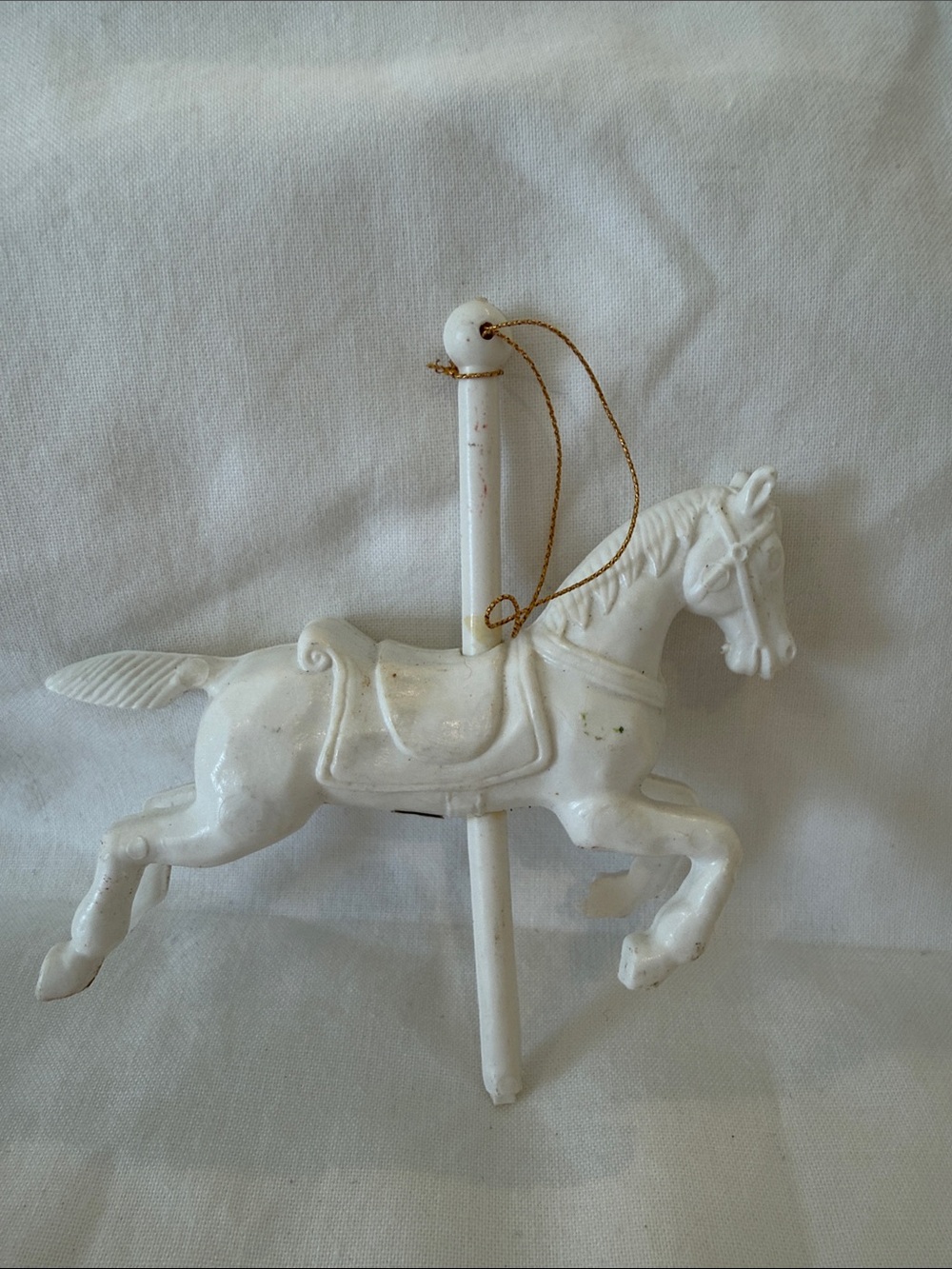 Vintage White Carousel Horse Christmas Ornament Shabby Chic Toy Decor
